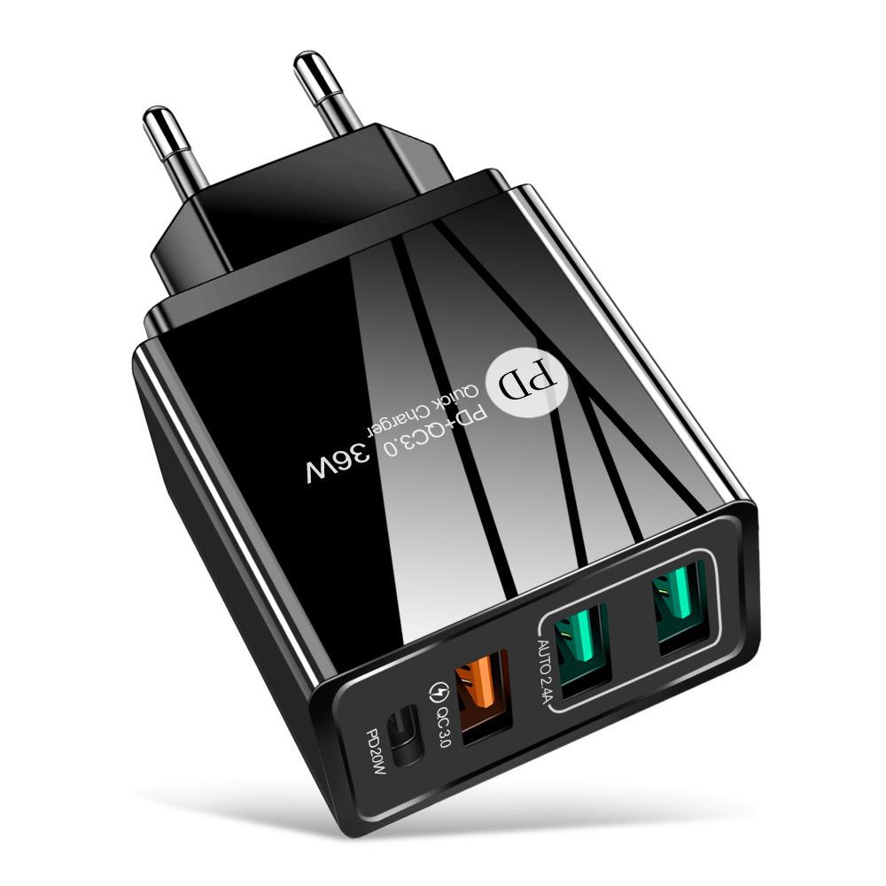 4A Многопортовое зарядное устройство PD20W + 2.4A 3-USB Европейский, Американский и Британский адаптер