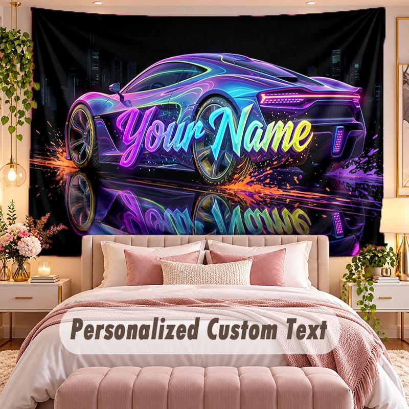 Car Racing (95) Theme Wall Tapestry Customized With Name Text Personalized Hanging Tapestry For Bedroom Living Room Decor