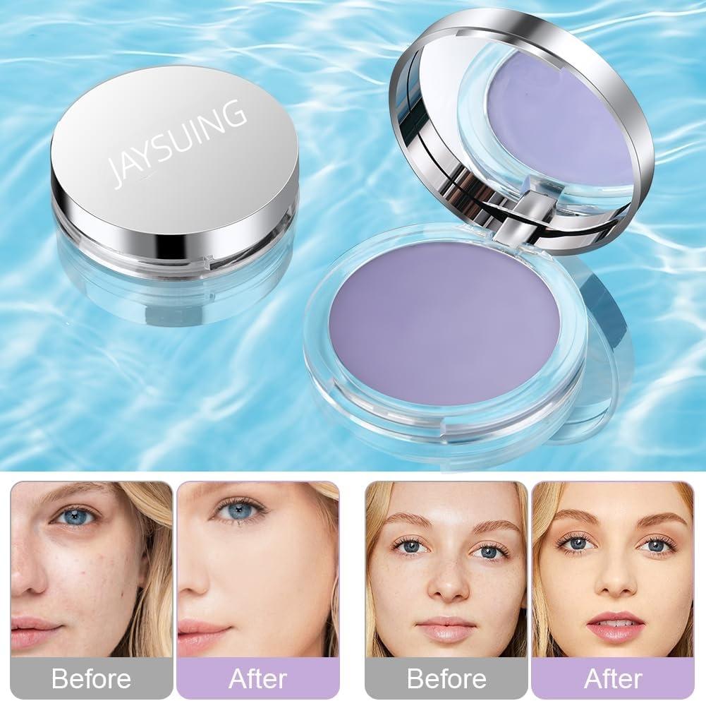 Lavender Matte Powder with Puff Oil Control Natural Long Lasting Shine-Free Women Girls Makeup Face Conceal Pressed Setting Powder