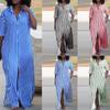 Summer Fashion Loose V-neck Long Striped Shirt Dress for Women