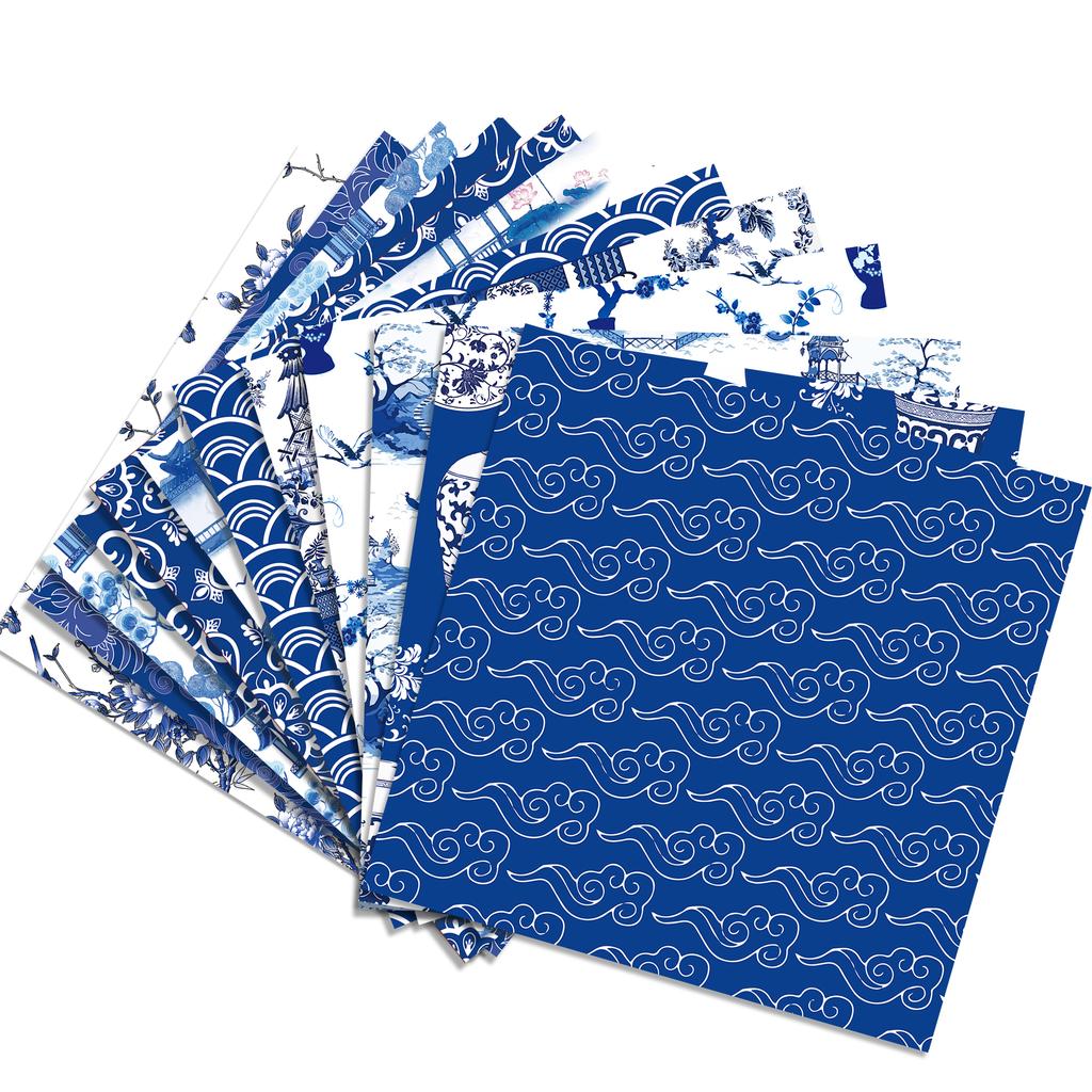 24pcs Blue White Porcelain Scrapbooking Material Paper Pads Vintage Chinese Ink Pattern Backdrop Decorative Origami Paper Crafts