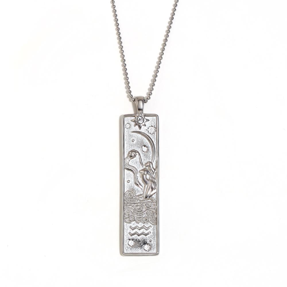 E.B.belle 18k Gold Plated Rectangle Shape 12 Constellation Pendant Necklace Stainless Steel Waterproof Fashion Women's Jewelry