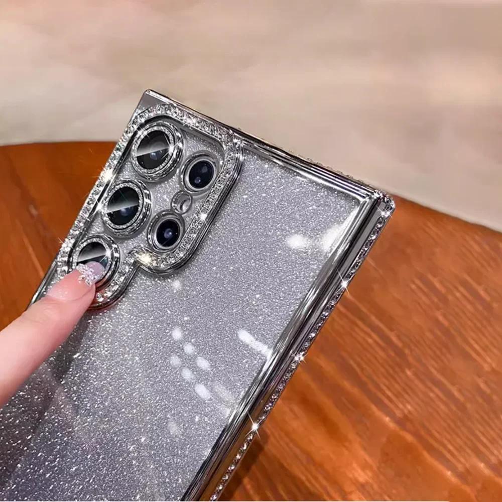 Роскошный чехол со стразами и блестками для Samsung Galaxy S26 S25 S24 S23 S22 Ultra Plus, сияющий, прозрачный, с покрытием, противоударный