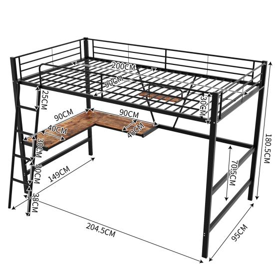Strong Carrying Capacity Children Bed with L-shaped Bookshelf Ladder Metal Frame Loft Bed Home