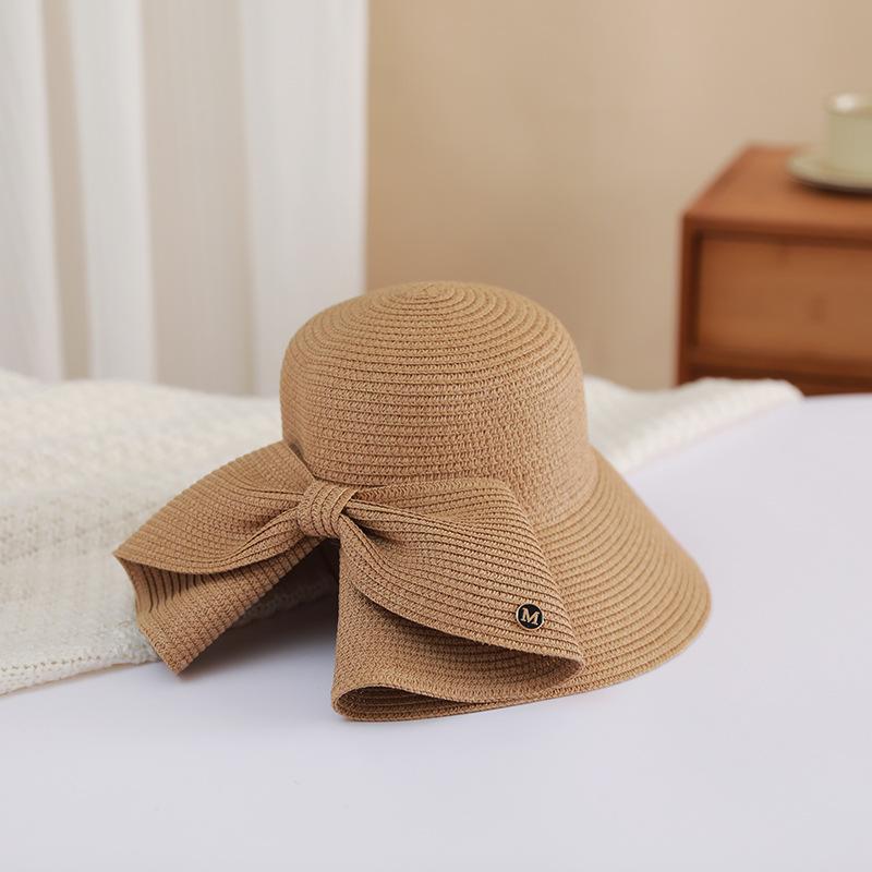Bowknot Split Straw Sun Hat Elegant Wide Brim Travel Beach Hats Foldable UV Protection Casual Bucket Hats