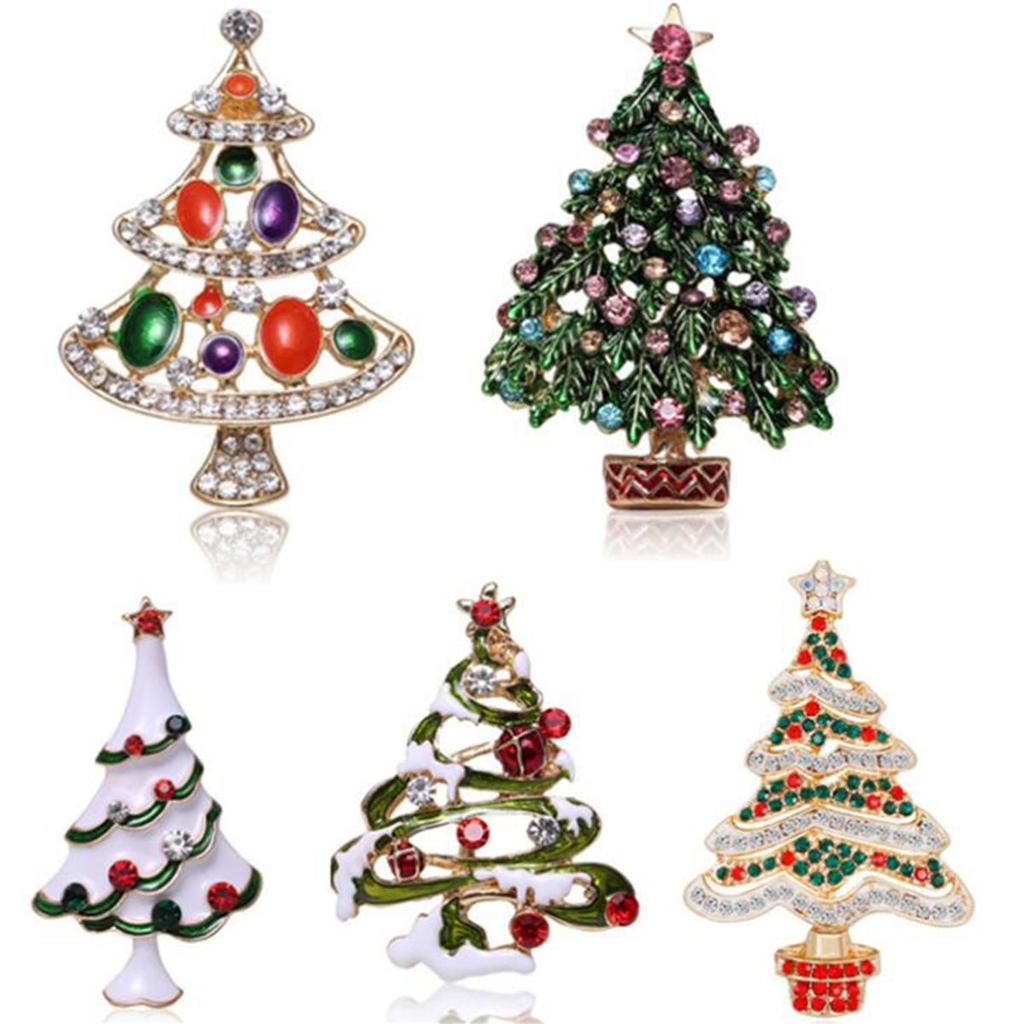 Christmas Rhinestone Xmas Tree Brooches for Women Unisex Enamel Pins Banquet Event Party Decoration Clothes Backpack Accessories