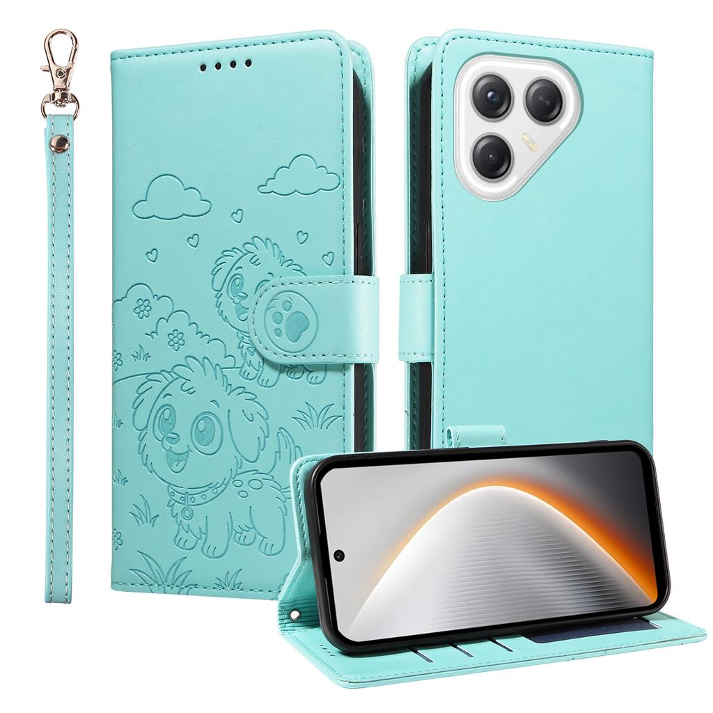 Чехол для TECNO Pova 7 Ultra 5G с блокировкой RFID, с тисненым узором собаки, из ПУ кожи, чехол для телефона с ремешком на запястье