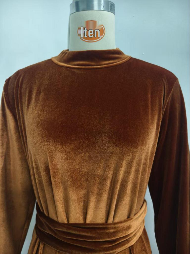 2025 Женское элегантное платье из золотого бархата с длинными рукавами, приталенное, с пышной юбкой, для осени/зимы