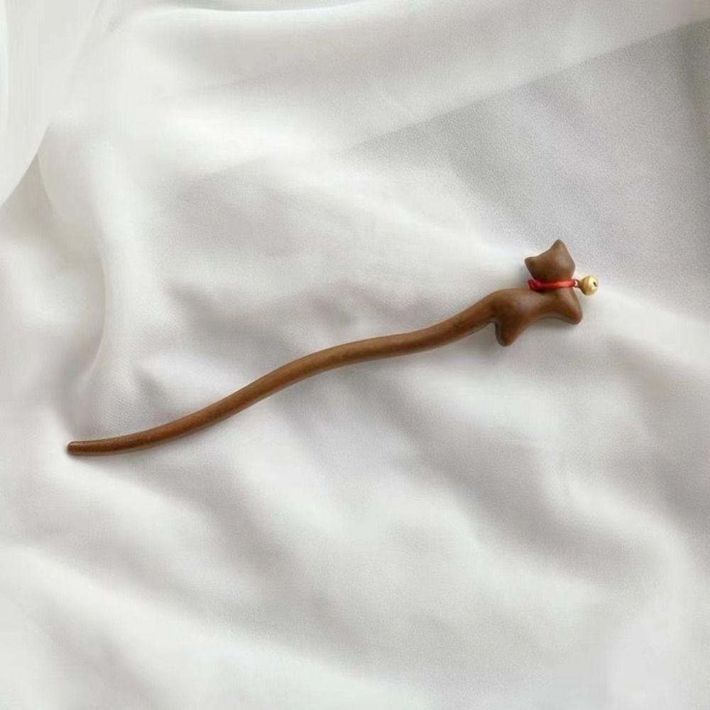 Headwear Chinese Hanfu Style Hair Clip Bell Cartoon Aniaml Hairpin Retro Cat Hair Stick Hanfu