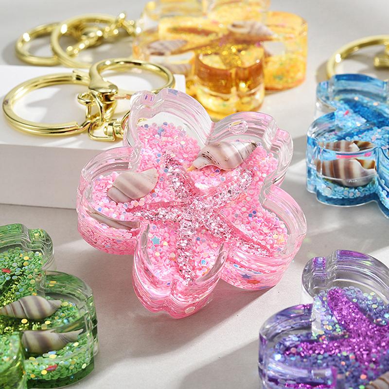 Cute Flowing Sand Flower Pendant Keychain Cute Backpack Ornaments Pendant Keyring For Bag Jewelry Gifts