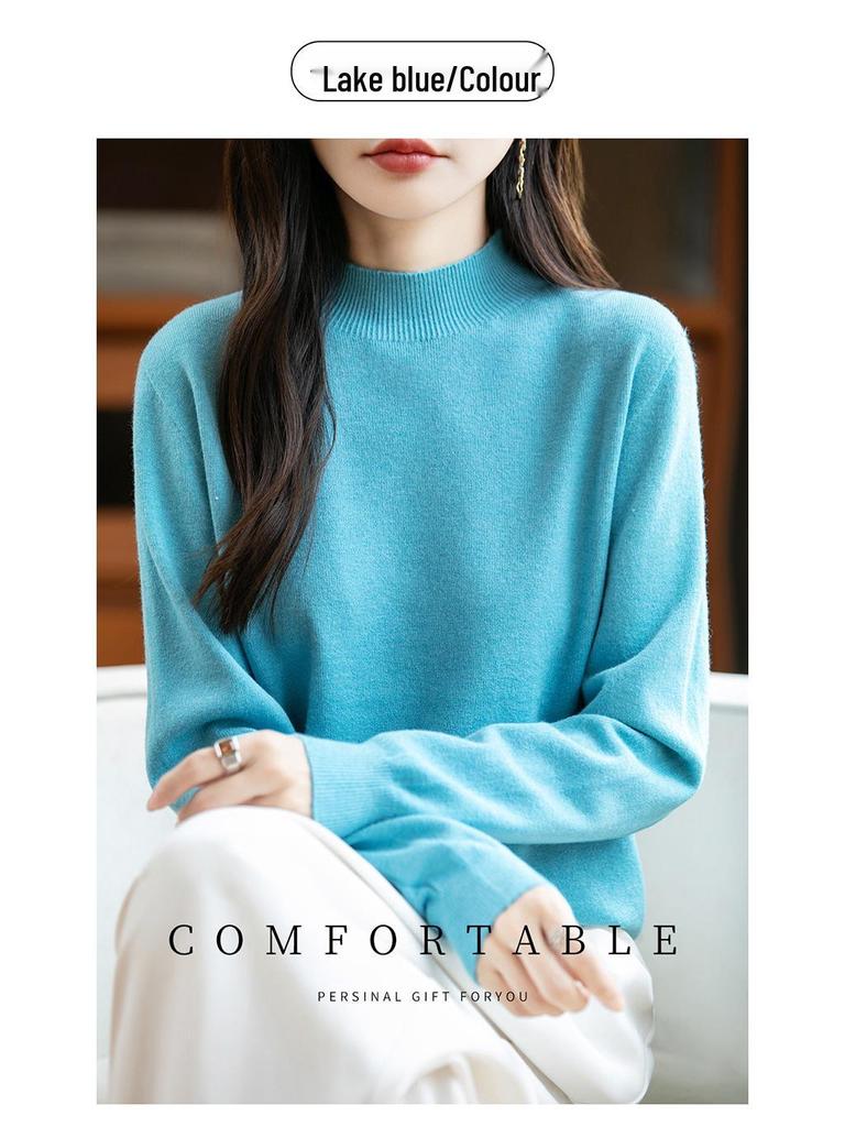 Элегантный осенний бархатный вязаный свитер с полувысоким воротником для женщин - Пуловер с длинным рукавом и свободной посадкой