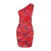 Multicolored Fitted Lined Knitted Floral Pattern Dress