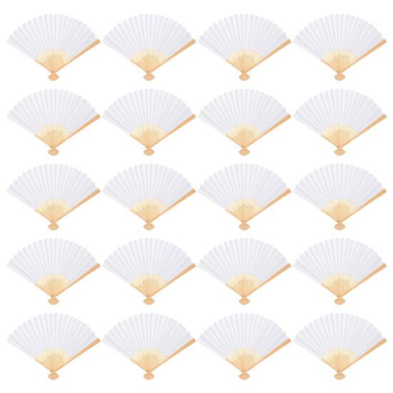 6 Pcs White Paper Hand Fan Handheld Bamboo Folding Fan Chinese Style Line Dancing Fans for Wedding Party DIY Decoration