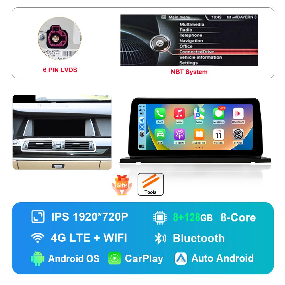 12,3-дюймовый HD сенсорный экран для BMW 5 серии F07 GT 2011 - 2017 система CIC NBT Android автомагнитола мультимедийный плеер DSP стерео GPS