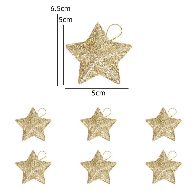 12/24pcs Gold Glitter Star Ornaments Xmas Tree Hanging Pendant 2026 Christmas Decorations for Home New Year Party DIY Gifts