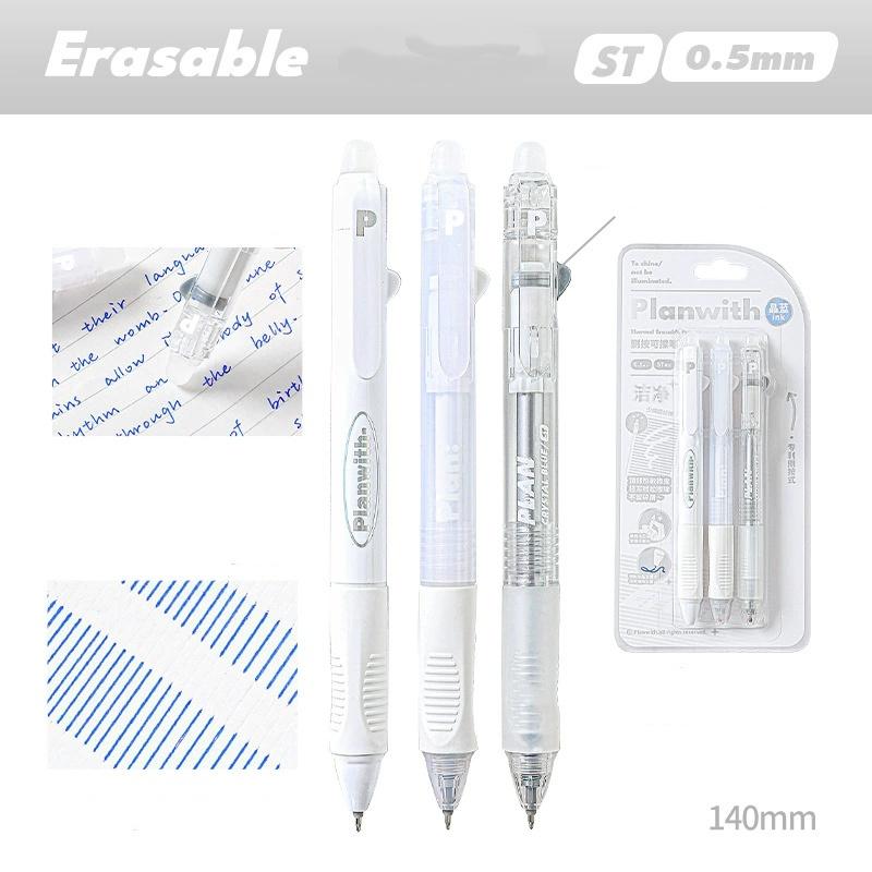 3pcs/set Cute Erasable Click Pen Pastel Kawaii Press 0.5mm Black Blue Ink Pen with Soft Grip Peach Juice Color Study Supplies
