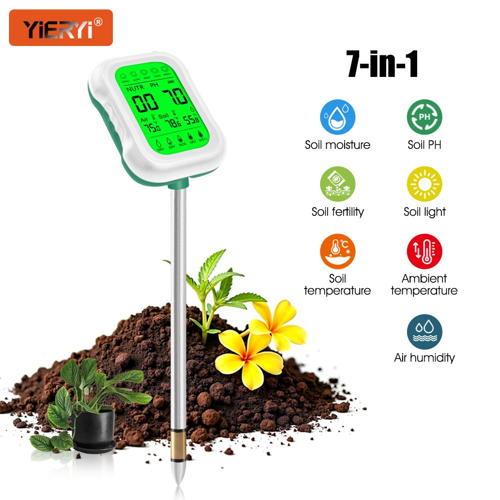 Цифровой измеритель pH почвы 7 в 1, тестер pH почвы, детектор плодородия, влажность почвы, солнечный свет, влажность окружающей среды, монитор температуры для садовой фермы