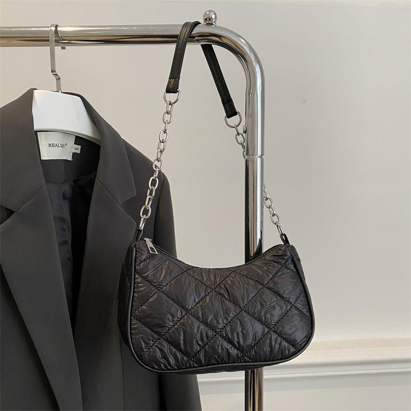 Retro Armpit Bag New Fashion Embroidery Thread Down Cotton Chain Bag Simple Diamond Women's Shoulder Bag