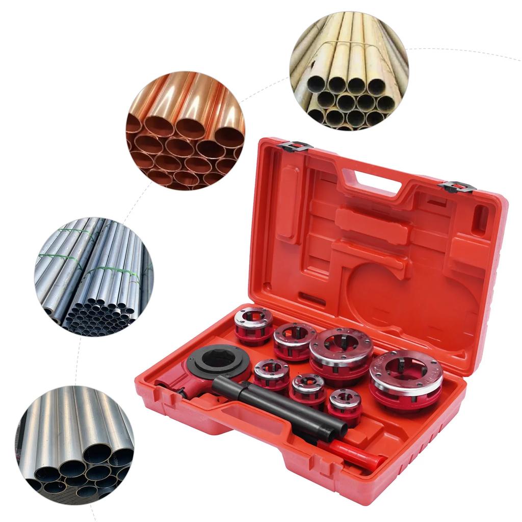 BSTP Ручной трещоточный набор для нарезания резьбы на трубах Портативный ручной резьбонарезной станок для труб Набор из 7 плашек