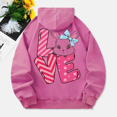 Милое худи с кроликом, женское, из стираного хлопка, с принтом «Любовное письмо», потертое, с карманом, оверсайз, женская уличная одежда