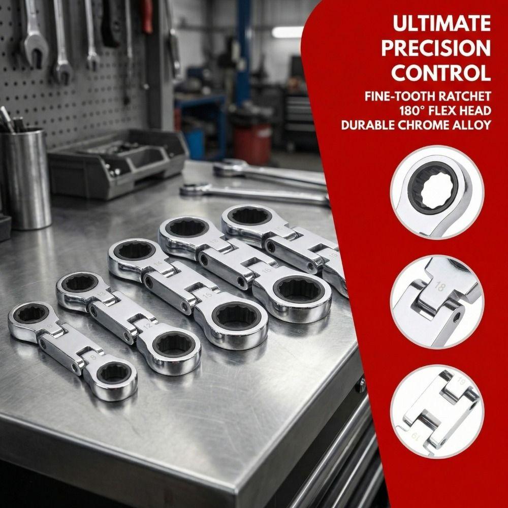 Ratcheting Mechanism Flex-Head Ratcheting Wrench Flex-Head Design Stubby Wrenches Set  DIY Projects