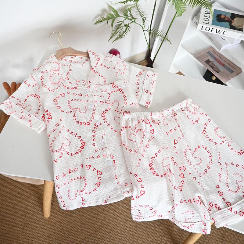 Женский летний пижамный комплект из чистого хлопка - Милый, Дышащий, с коротким рукавом и шортами