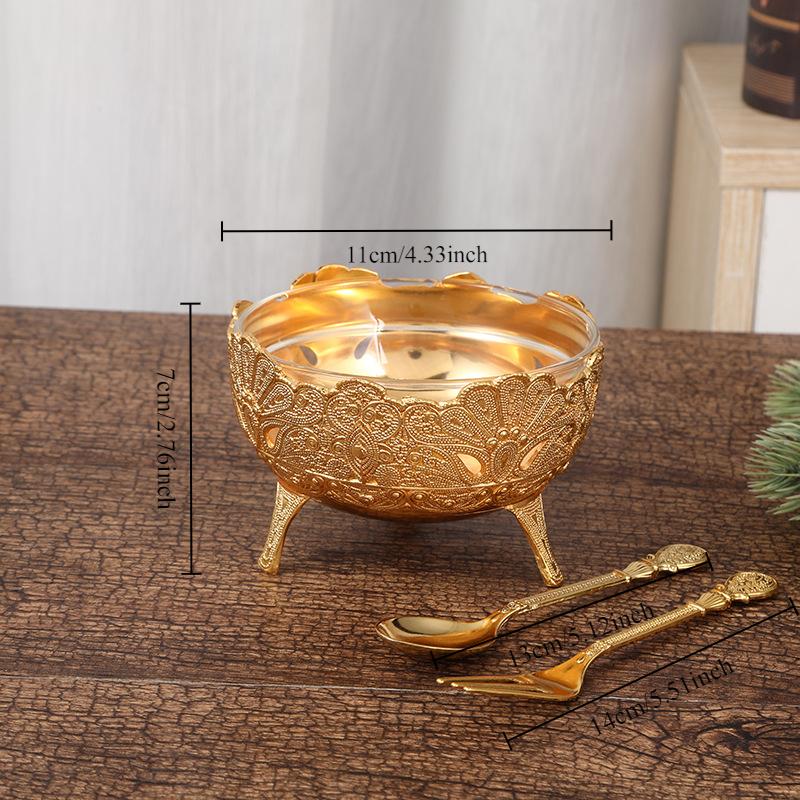 Европейская печатная металлическая многоножка для мороженого с ножом и вилкой, стеклянная внутренняя стенка, салатница