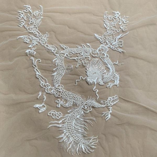 Новое сексуальное роскошное черное сетчатое платье с вышивкой из бисера, аппликация, нашивка с блестками, благоприятное платье с облаком и драконом, ткань с аппликацией на спине