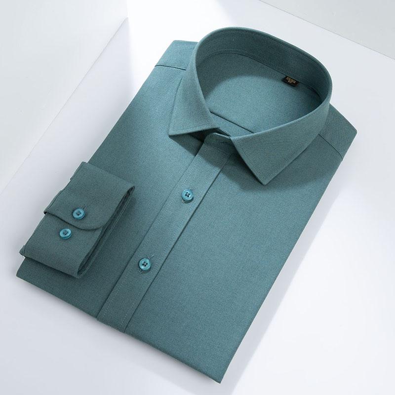 Отличные шерстяные однотонные однотонные мужские классические рубашки с длинным рукавом из модала, офисные деловые мужские деловые рубашки, стандартная посадка, высокое качество