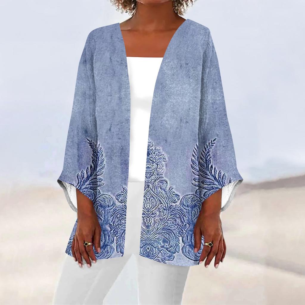 Женская повседневная модная легкая куртка средней длины с принтом в стиле ретро, ​​кардиган