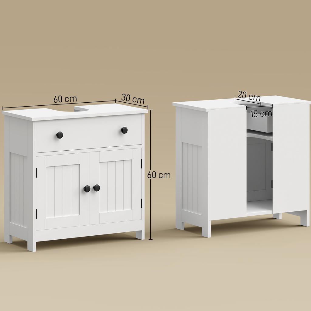 Under-Sink Cabinet, Modern and Freestanding, with Soft-Close Hinges, Drawer and 2 Doors, White