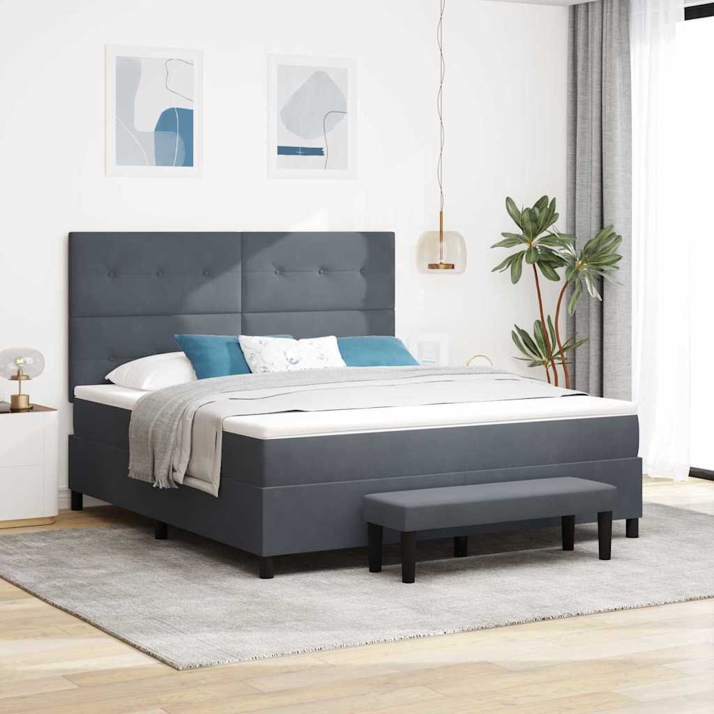 Box Spring Bed with Headboard Dark Gray 200 x 180 cm Velvet