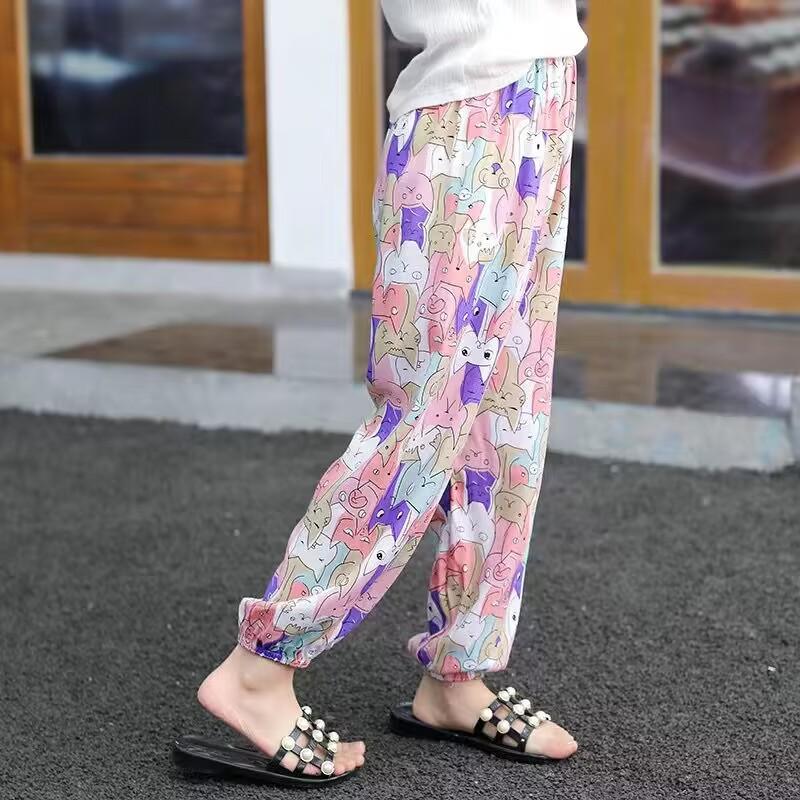 MAITA Kids Pants Spring Boho Printed High Waist Casual Lantern Trousers Joggers Child Fitness Sweatpants