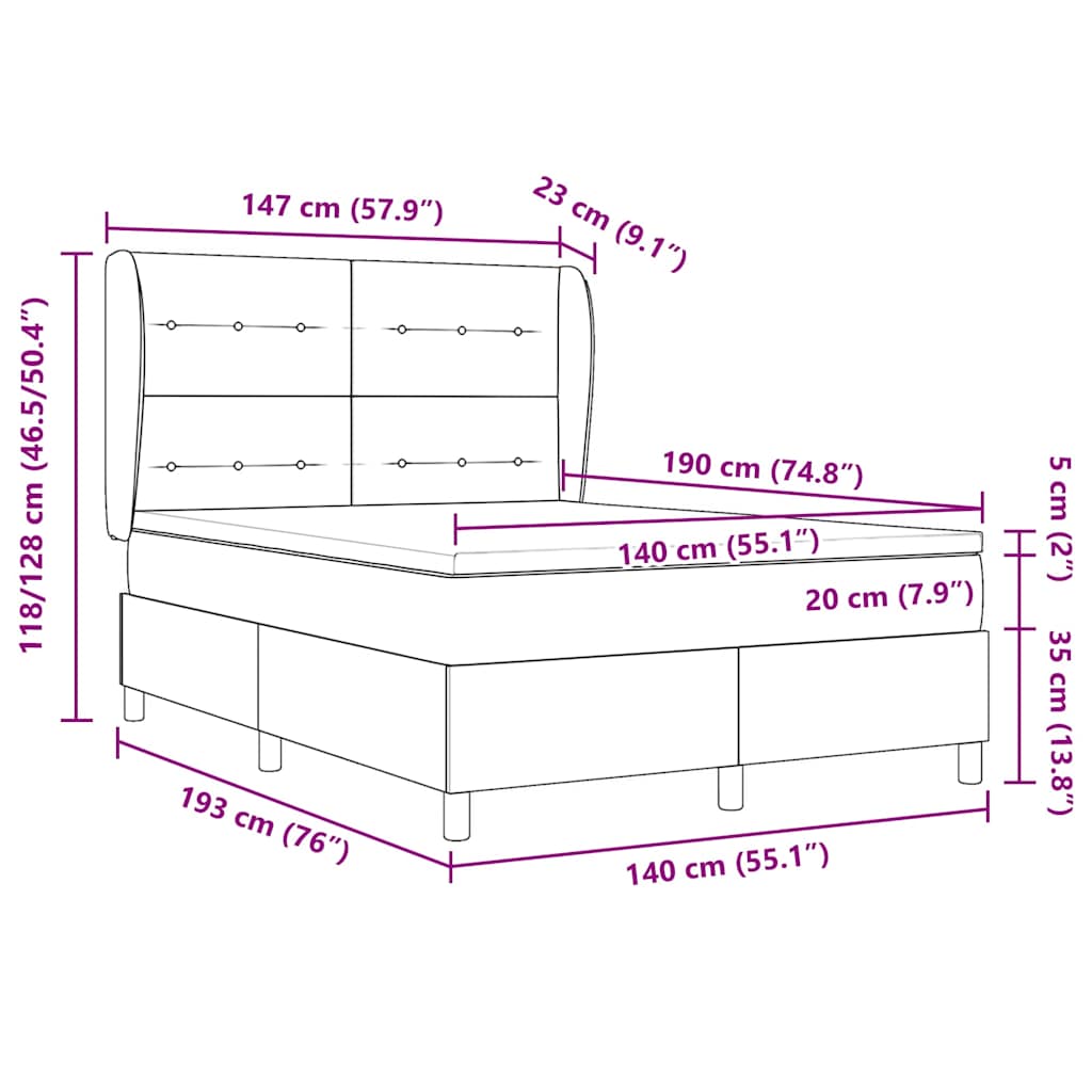 Box Spring Bed with Mattress Cream 190 x 140 cm Fabric