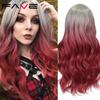 Long Wavy Wigs Ombre Gray To Watermelon Red Black Grey Purple Blue Brown Synthetic Hair For Black White Women Cosplay Party
