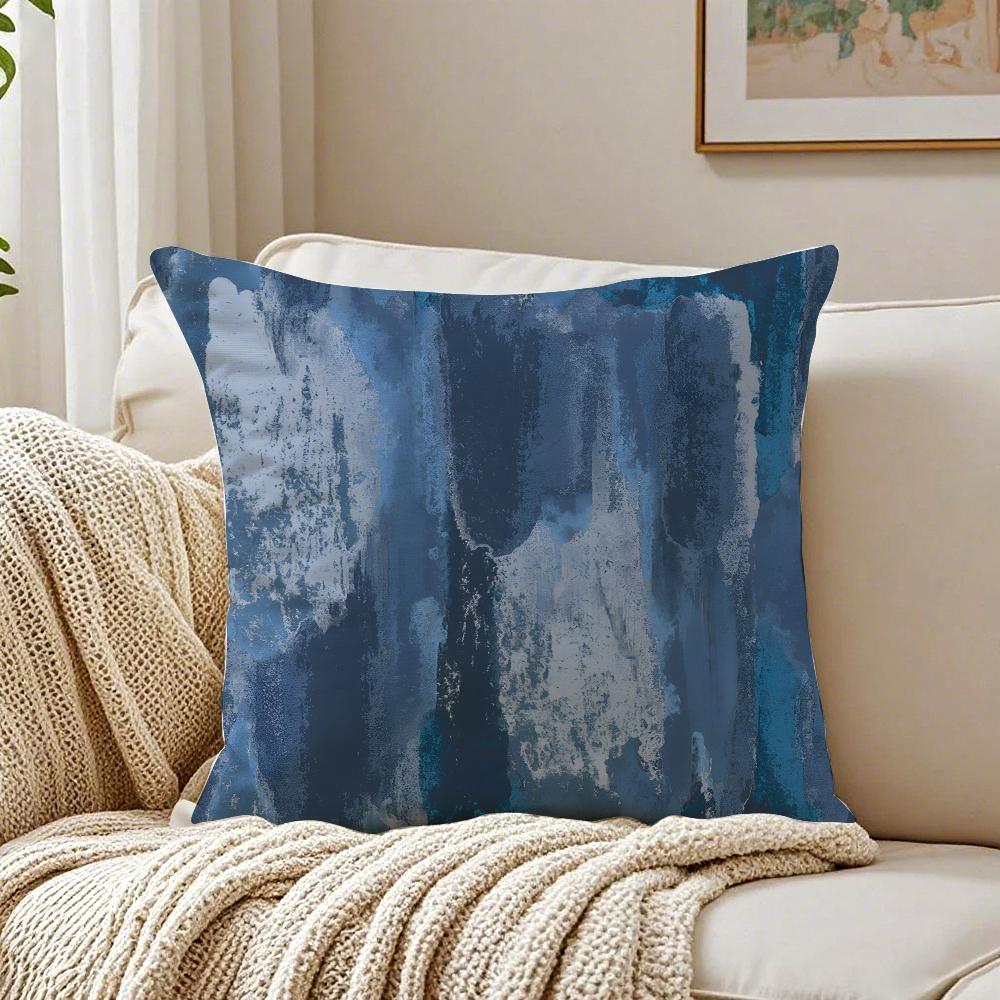 Blue Modern Gradient Design Pillow Case Double-Sided Plush Sofa Cushion Covers Organic Breathable Invisible Zipper