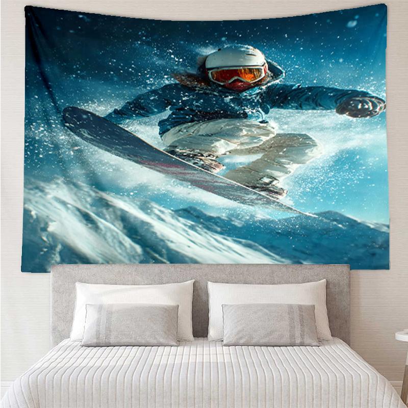 ski Print Tapestry, Backdrop, Easy Setup, Ideal for Bedroom, Office & Living Room, with Aesthetic Wall Hanging Decor.