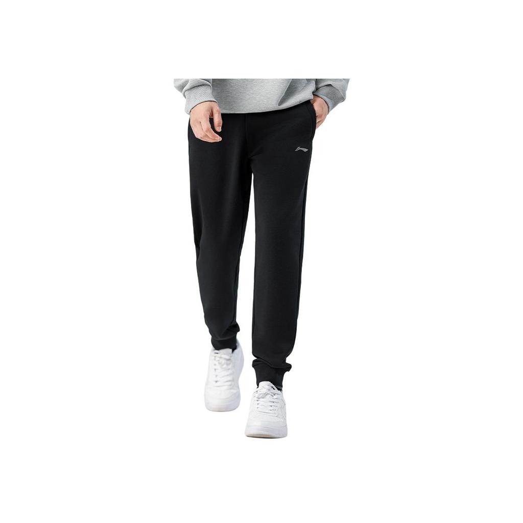 Li Ning Sports Lifestyle Series однотонные свободные брюки с манжетами, влагоотводящие, дышащие, повседневные брюки для мужчин, черные AKLTE51-1