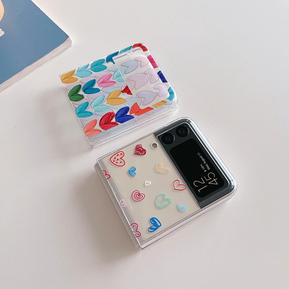 Женский милый красочный чехол для телефона с сердечком для Samsung Galaxy Z Flip 3 5g, тонкий прозрачный жесткий чехол для ПК Z Flip3