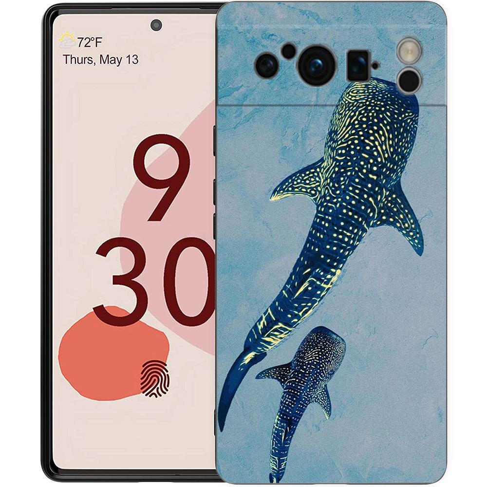 Роскошный ТПУ чехол для телефона Google Pixel 9 8 8A 7 7A 6 Pro XL 6A 5G Океан Кит Акула Плавают Черный Мягкий Задний Чехол