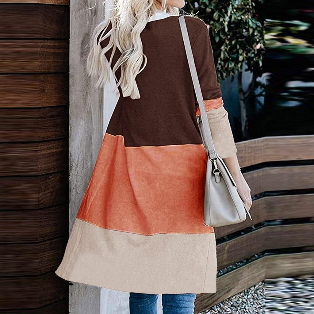 Женский цветной полосатый карман с длинным рукавом, повседневная вязаная верхняя одежда, кардиган, свитер