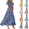 Женское платье макси в стиле бохо, женское летнее платье с коротким рукавом, весеннее повседневное платье А-силуэта с V-образным вырезом, летний пляжный сарафан для отдыха