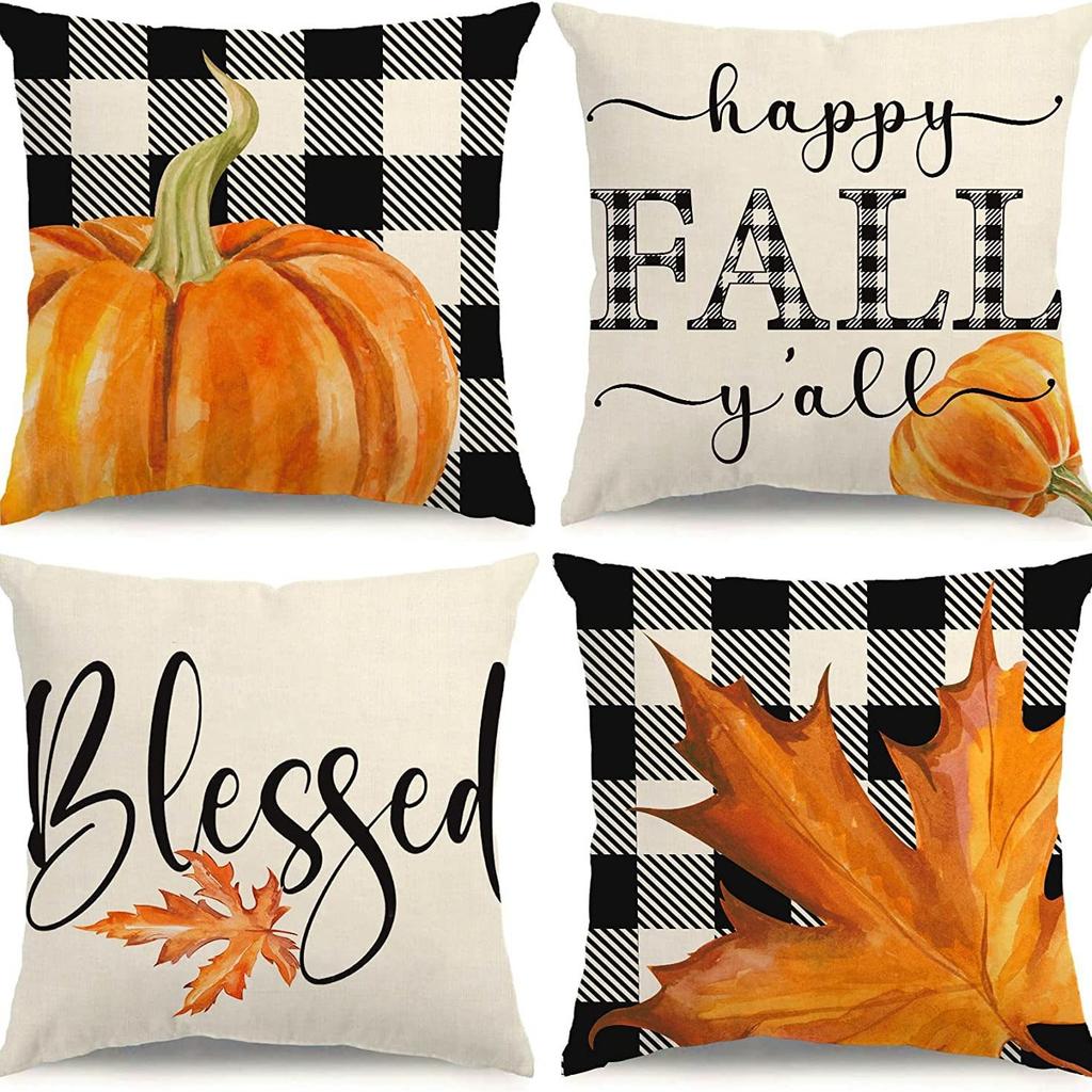 Thanksgiving Pumpkin Pillow Case Autumn Plant Flower Print Pillow Case Home Living Room Sofa Cushion Case