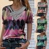 Ayollar uchun batik bosmali kashtali yoqali, qo'shma yengli pulover bluzka top
