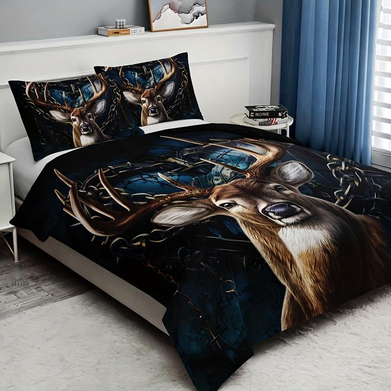 3pcs Duvet Cover Set Fashion Vintage Elk Print Bedding Set, Soft Comfortable Duvet Cover, For Bedroom, Guest Room