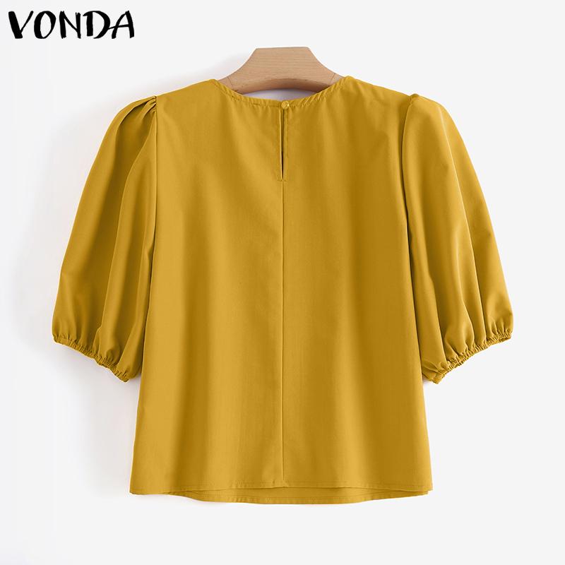 VONDA Women Summer Round Neck Short Sleeve Blouses