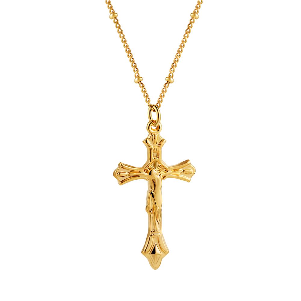 Fashion Cross Pendant Necklace for Women Men Stainless Steel Gold Plated Zircon Jesus Collar Neckalces Trend Couple Zircon