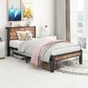 90x200 cm Metal Frame with Storage Headboard, Single Metal Platform Bed Frame, Noiseless, Metal Base Frame, No Box Spring Necessary, Vintage Brown