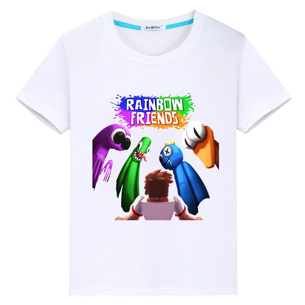 Футболка с героями мультфильмов «Радуга друзья» Короткие топы с принтом 100% хлопок Аниме Футболки y2k цельная одежда для мальчиков и девочек Летняя детская одежда