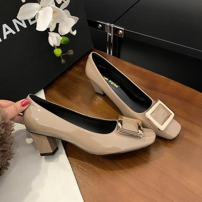Виноградная мать того же стиля, квадратный носок, квадратная пряжка, мелкий вырез, толстый высокий каблук, одинарная обувь ol женская 2025 весна и осень свадебная обувь